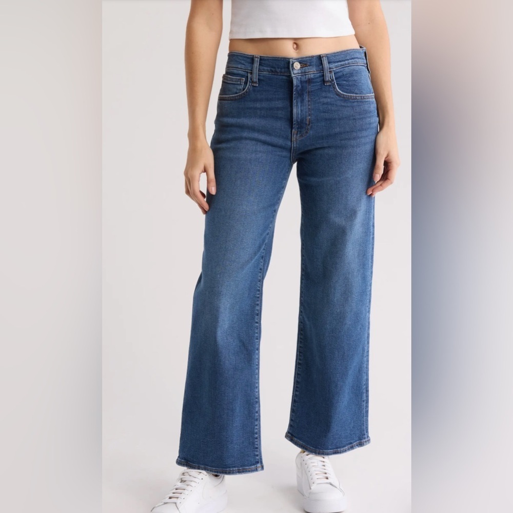 Hudson Rosalie High Waist Raw Hem Wide Leg Jeans Blue Size 25 NWT